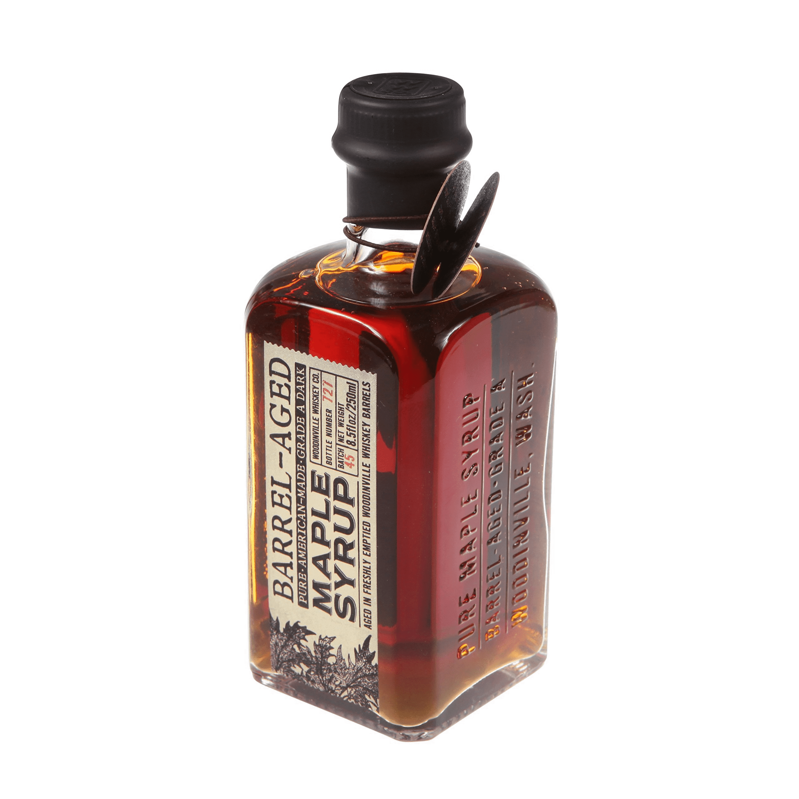 Woodinville Barrel-Aged Maple Syrup  - Grade-A, dark amber maple syrup that is harvested from the eastern United States. Aged gracefully in bourbon and rye whiskey barrels where they absorb all the delicious flavors from the barrel: vanilla, caramel, wood spice, and best of all a hint of whiskey!