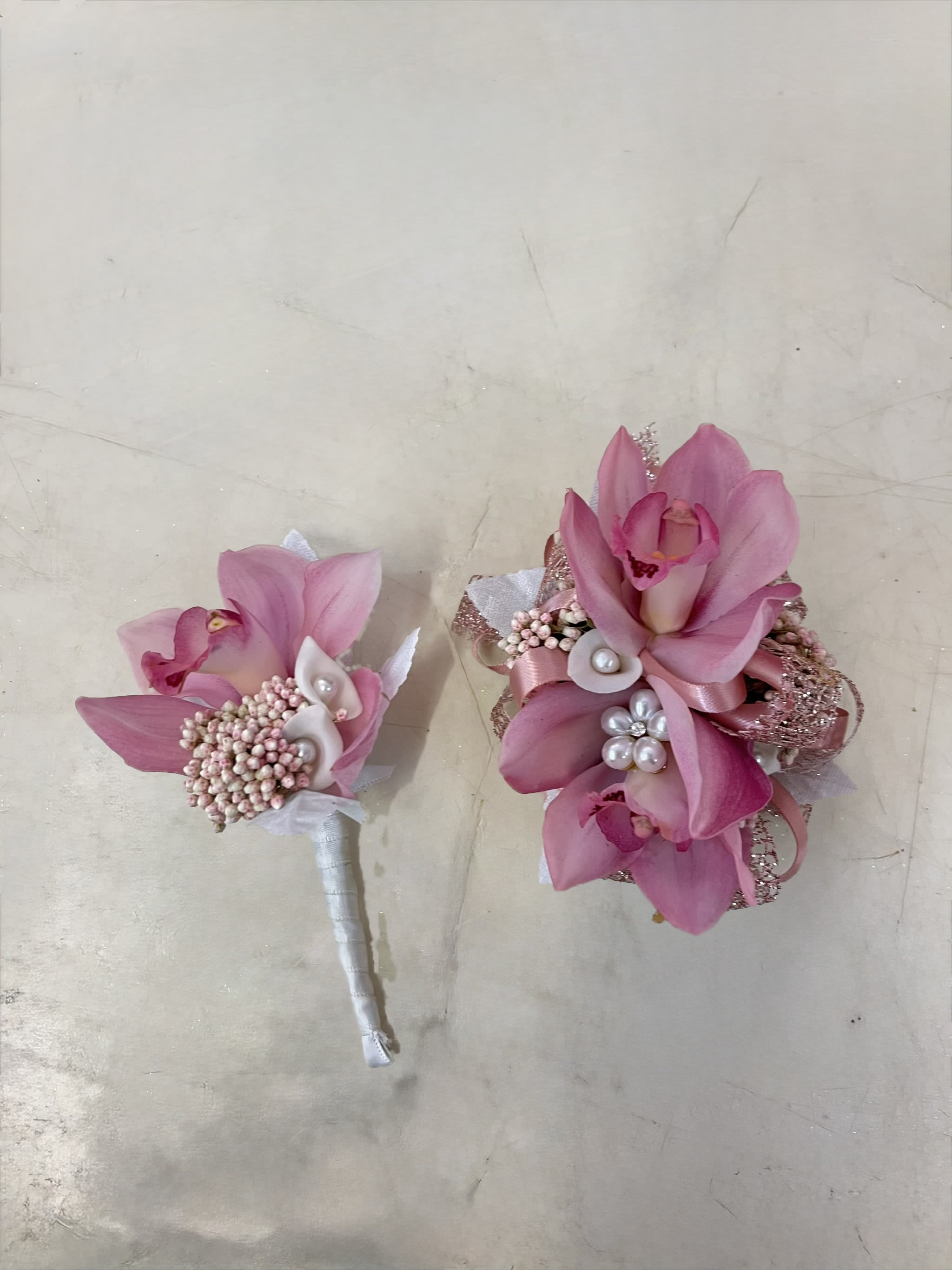 Cymbidium orchid Corsage &amp; Boutonnière  - Cymbidium orchid corsage and Boutonnière , ribbon Color and Orchid can be customized on special instructions at checkout 