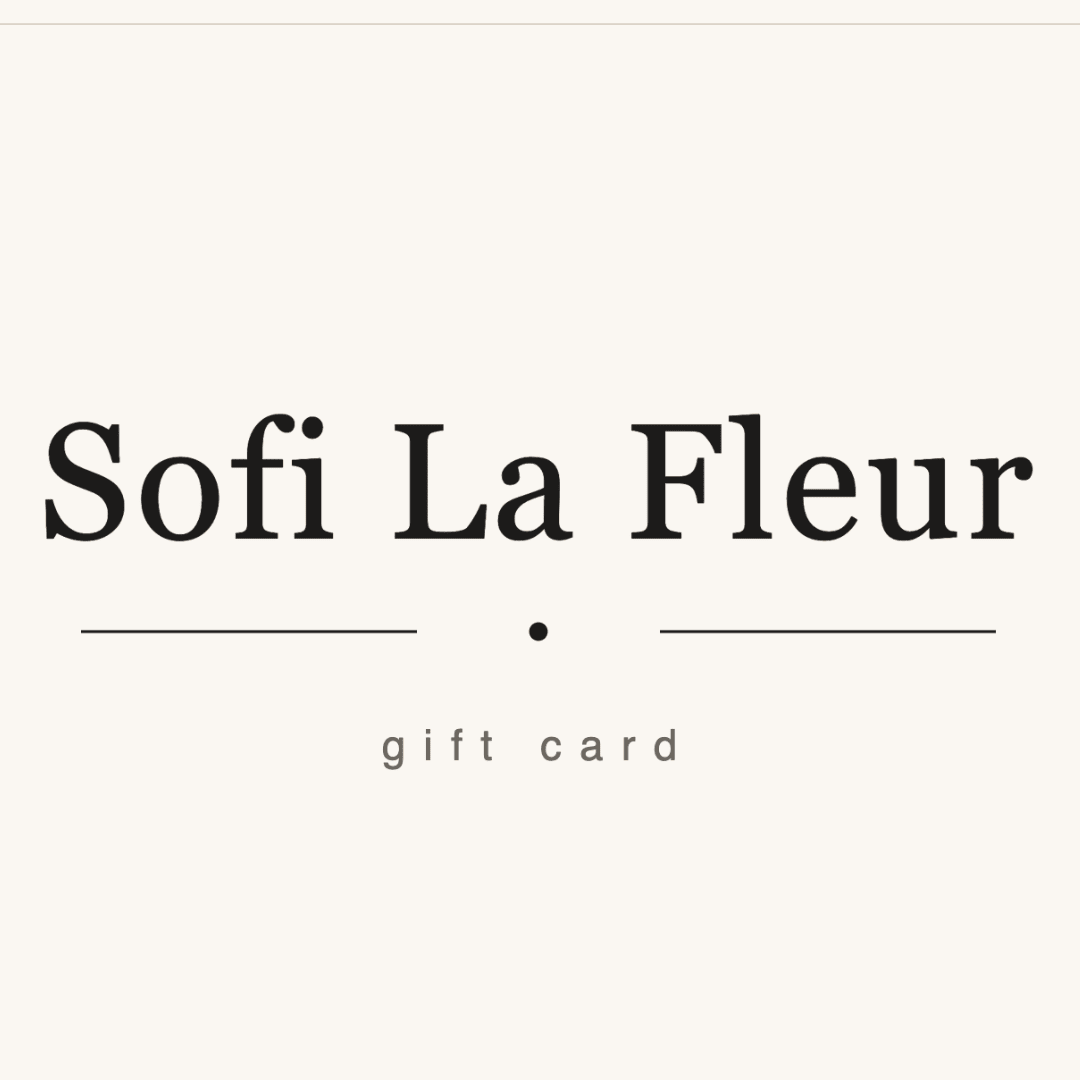Sofi La Fleur gift card with minimalist black text on a cream background