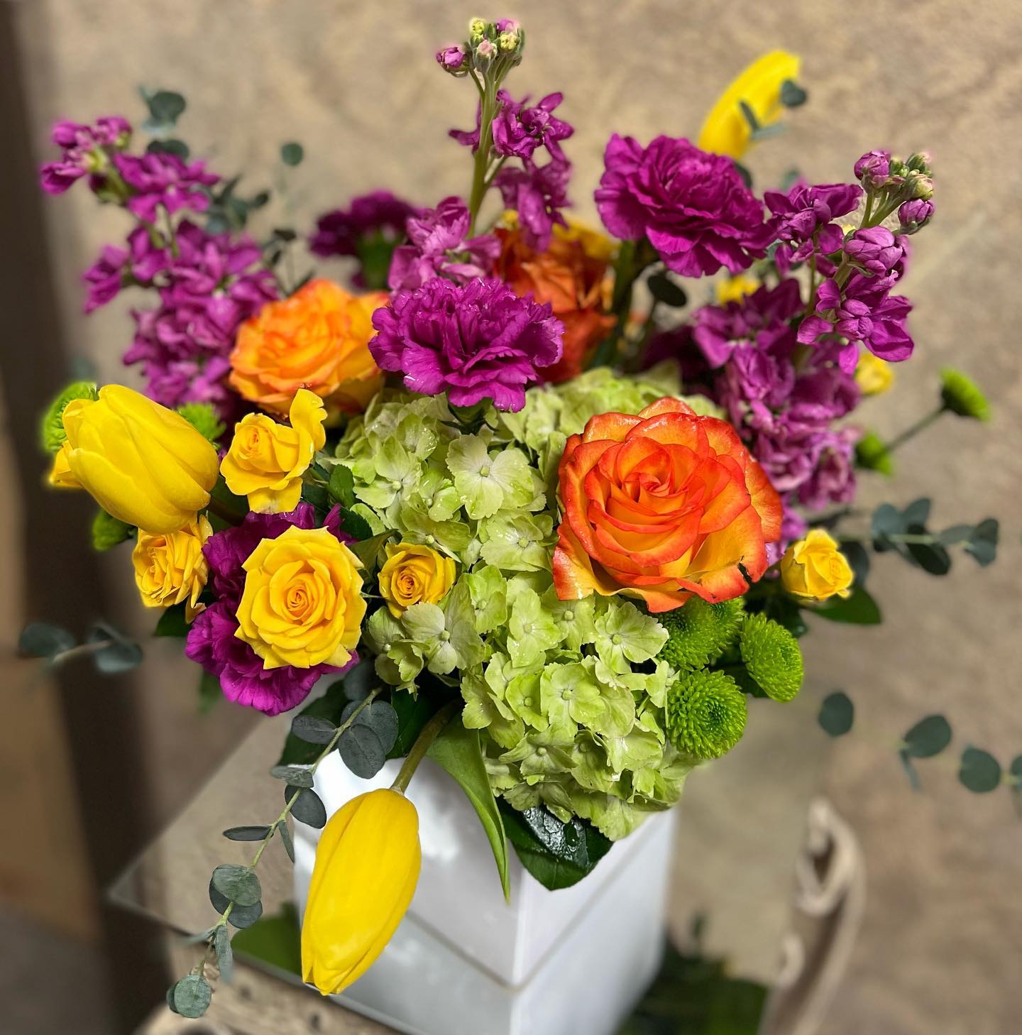 Va Va Bloom by BloomNation™ - Turn up the heat with the vivacious bouquet. This arrangement includes roses, carnations, stock, and hydrangea. This is the perfect gift for someone's birthday or any celebratory occasion.