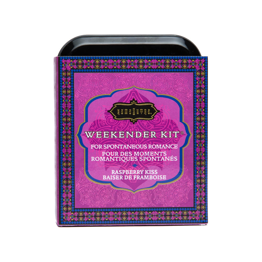 Weekender Raspberry Kiss Kit - Be ready for spontaneous romance with these petite sensual luxuries, portioned perfectly to fit comfortably in a back pocket or purse for a weekend away.  OIL OF LOVE kissable .175oz , water-based body oil HONEY DUST .125oz kissable body powder &amp; Feather tickler for Honey Dust application or more PLEASURE BALM SENSATIONS .125oz kissable, sensations body gel LOVE LIQUID Classic .25oz personal, water-based lubricant AROMATICS MASSAGE OIL Sweet Almond .2oz for sensual, full-body massage