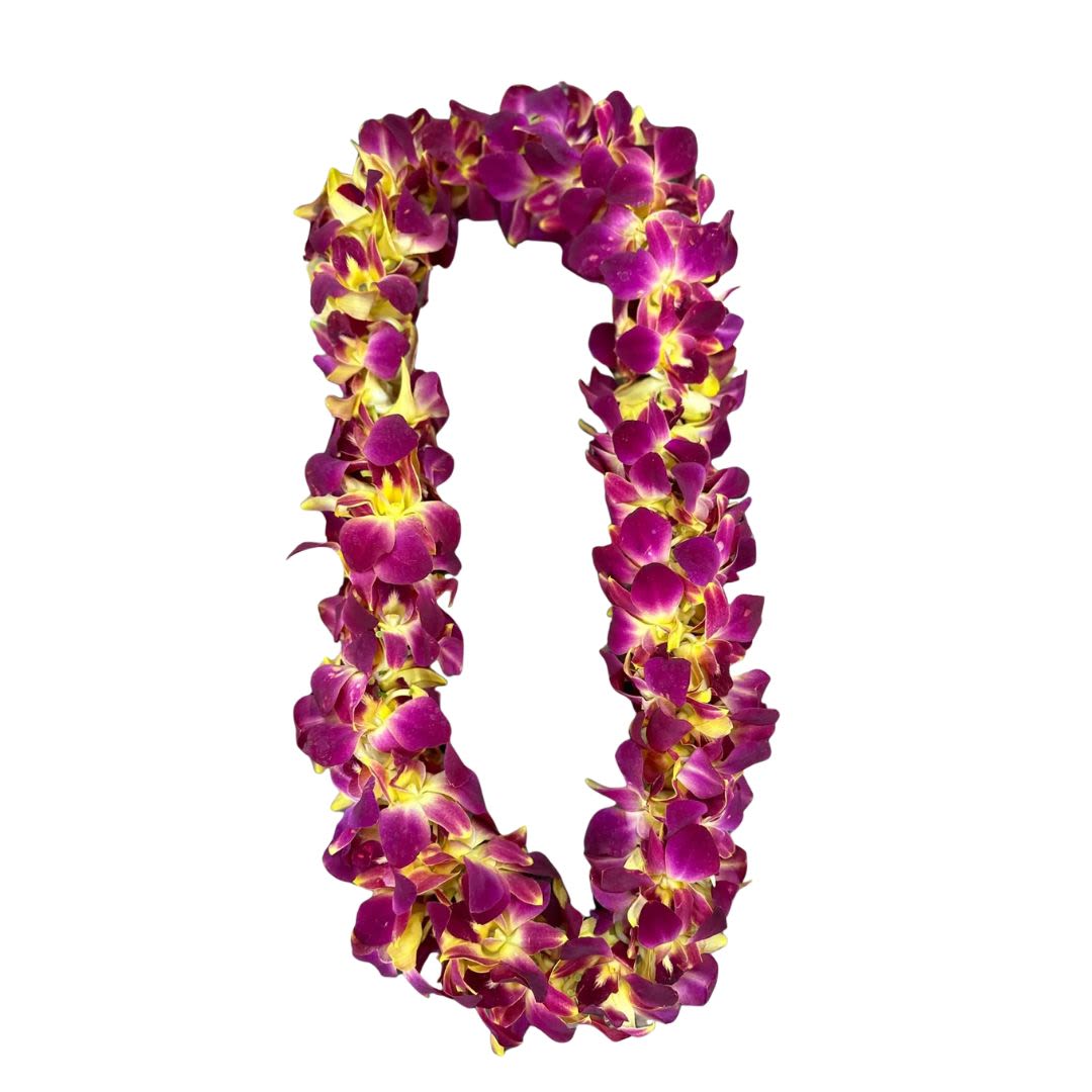 Orange Magenta Double Orchid Lei - Double Orange and Magenta Orchid Lei
