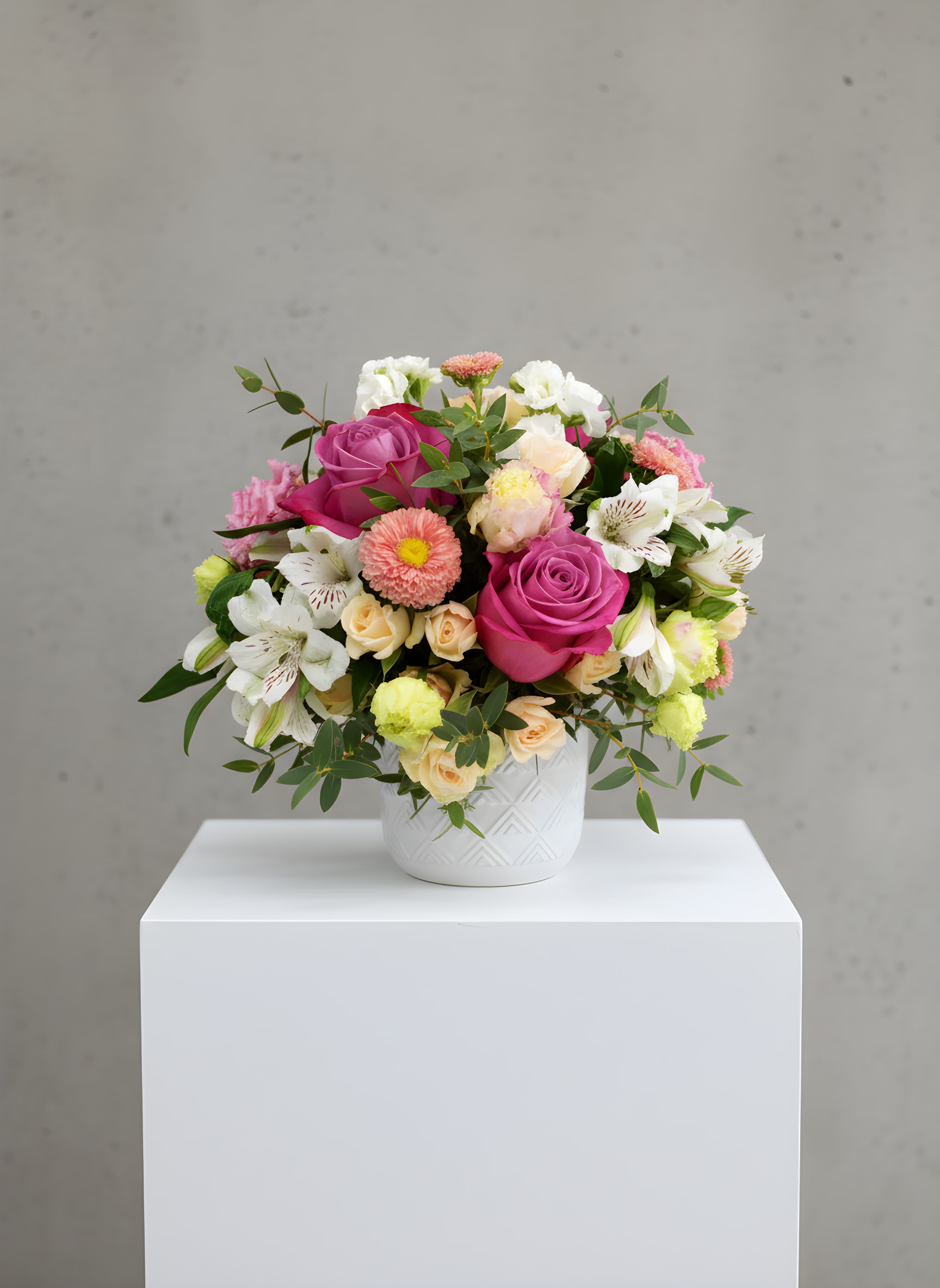LF35 Cause I Love You - This beautiful arrangement says it all, "Cause I Love You"! Roses and other mixed seasonal blooms make this one an absolute beauty, and she will know you love her!