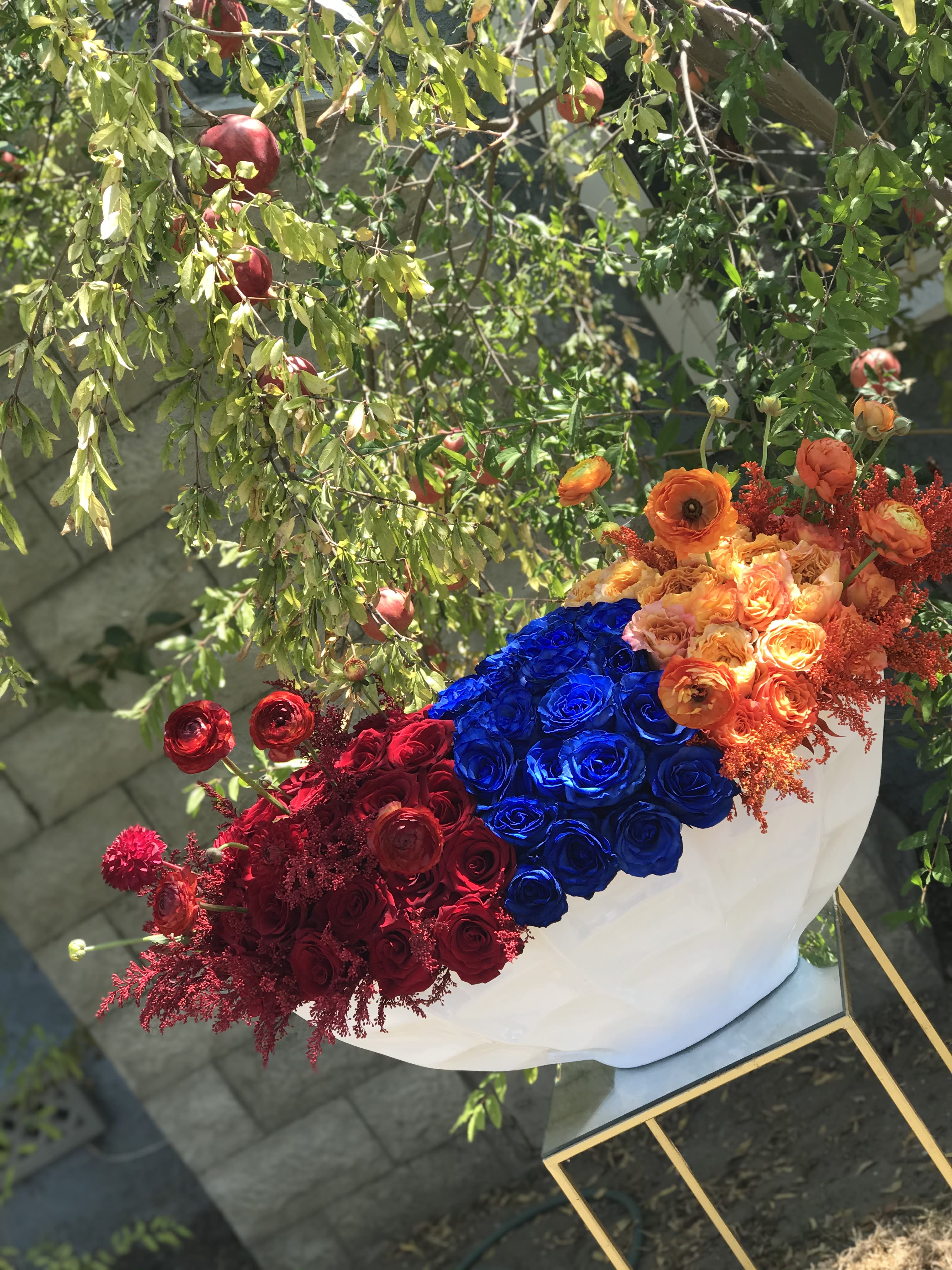 Large Boat Vase “Support Armenia” - Beautiful one of a kind arrangement that mimics the colors of the Armenia flag. All proceeds from this arrangement will be donated to armeniafund.org
