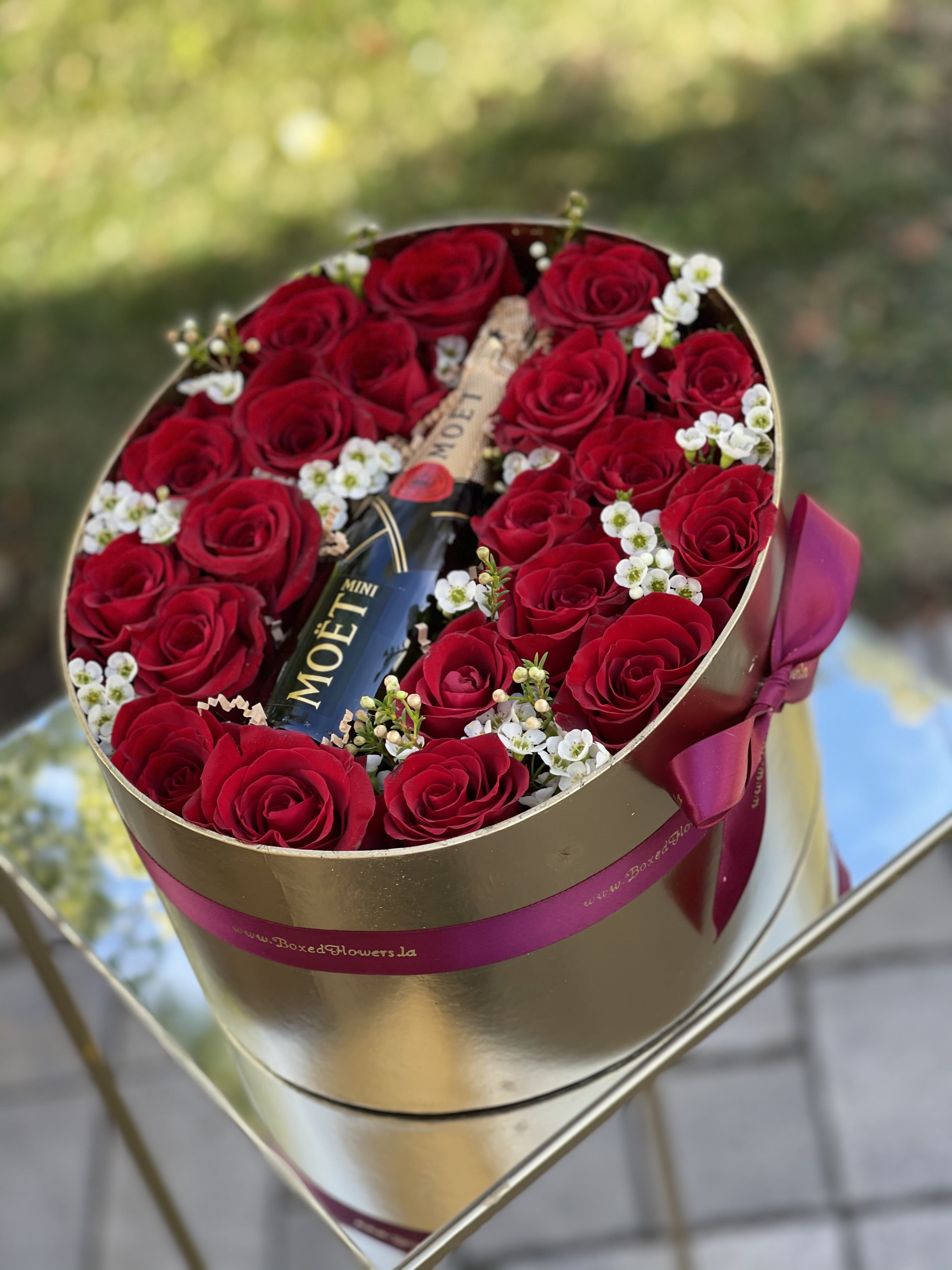 See through mini Moët champagne box  - Great gift idea for any occasion. Comes with the Mini Moët bottle.