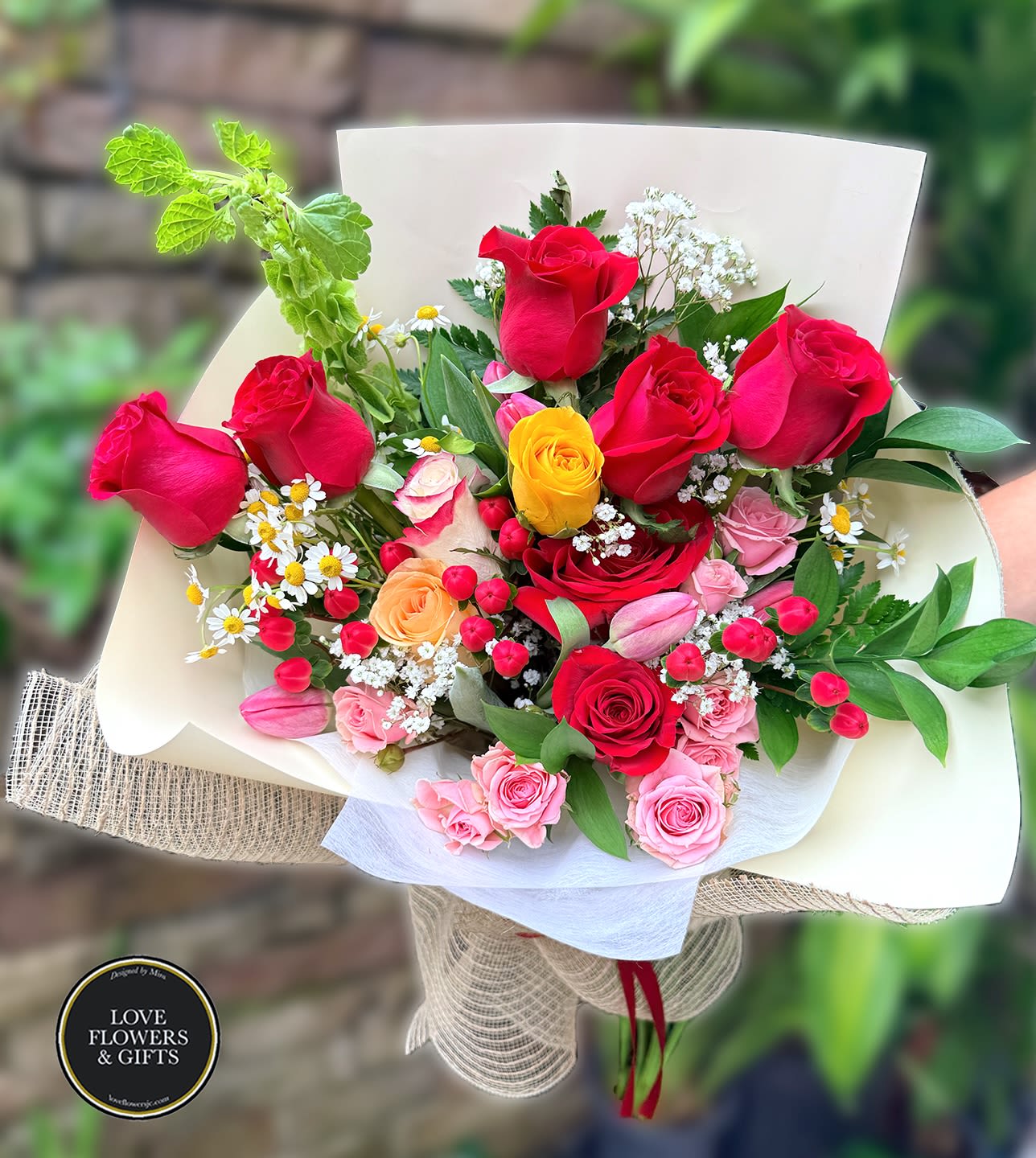 Sugared Apple (Wrapped Bouquet) - (Vase is not included, flowers are wrapped in water pocket for longer freshness.)