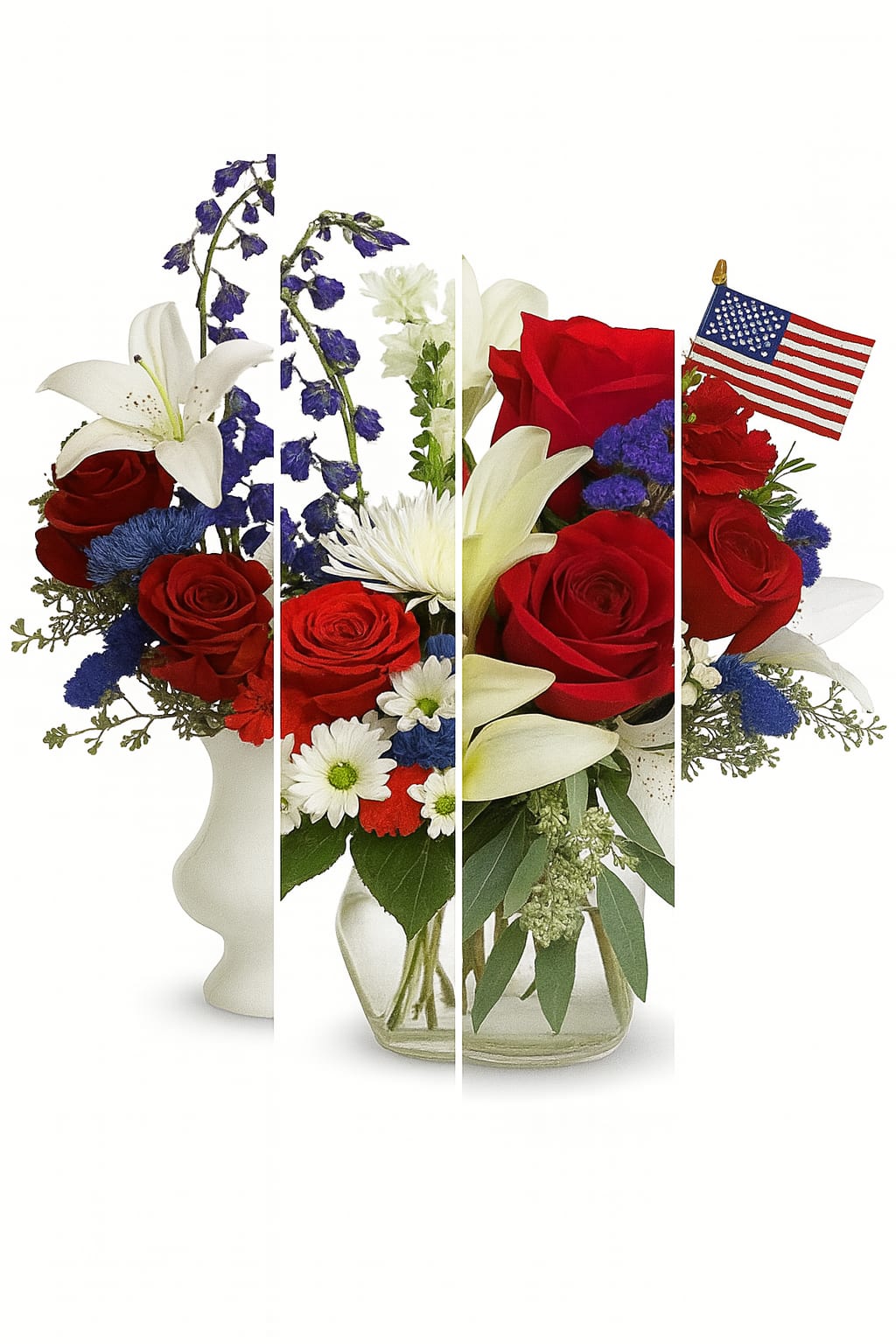 Patriotic Florist’s Choice - Uncertain what to send? Need a quick delivery? Allow our expert floral designers to create a beautiful arrangement that expresses your message.  Simply select one of the size options and our florist will thoughtfully design a unique arrangement with the freshest available florals in a coordinating container.!