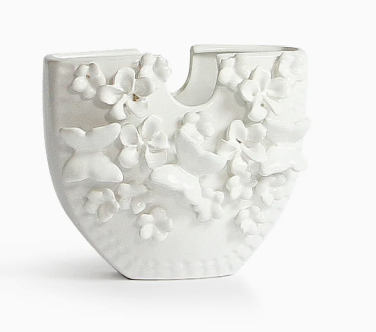VOGUE: FLORAL ARRANGEMENT - Lush mound of seasonal floral and greenery in our VOGUE VASE. Vase Dimensions: 4.5x7.5