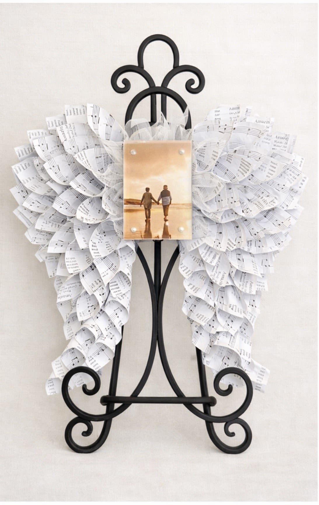 Angel Wings 12"x12" with Custom Photo - 12” x 12” hymnal page angel wings with photo center