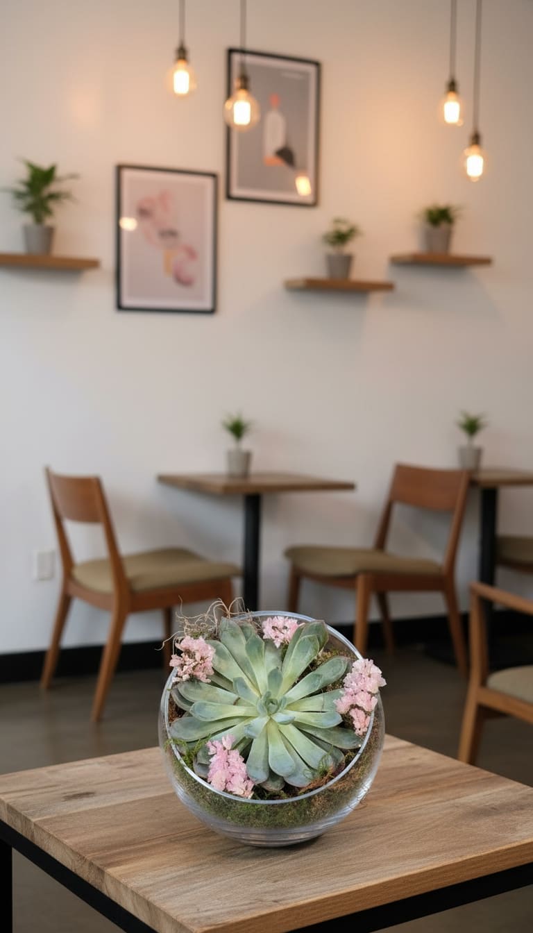 Large Succulent Bowl - Succulent with moss and dried flowers.