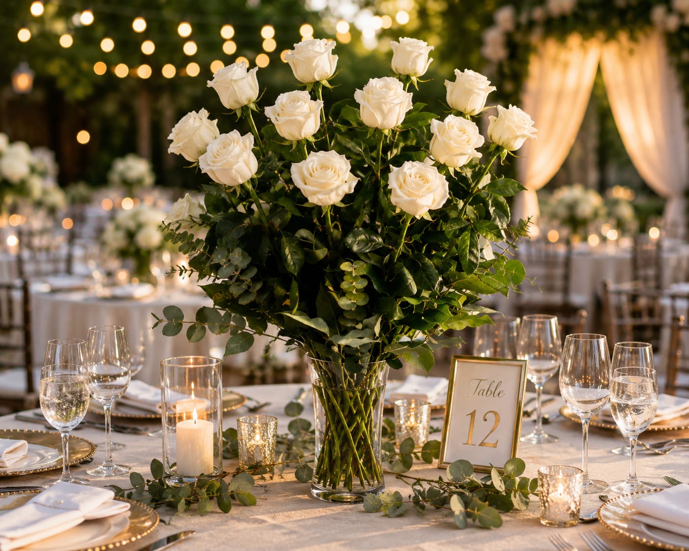 RV12W White Roses Vase - Playa Blanca White Roses are one of the most premier white roses on the market today. Multiple ruffled petals opening into a beautioful gasrden like rose. They open nicely and have a great shelf life. A great choice. Our Rose Prices Remain The Same All Year Round.