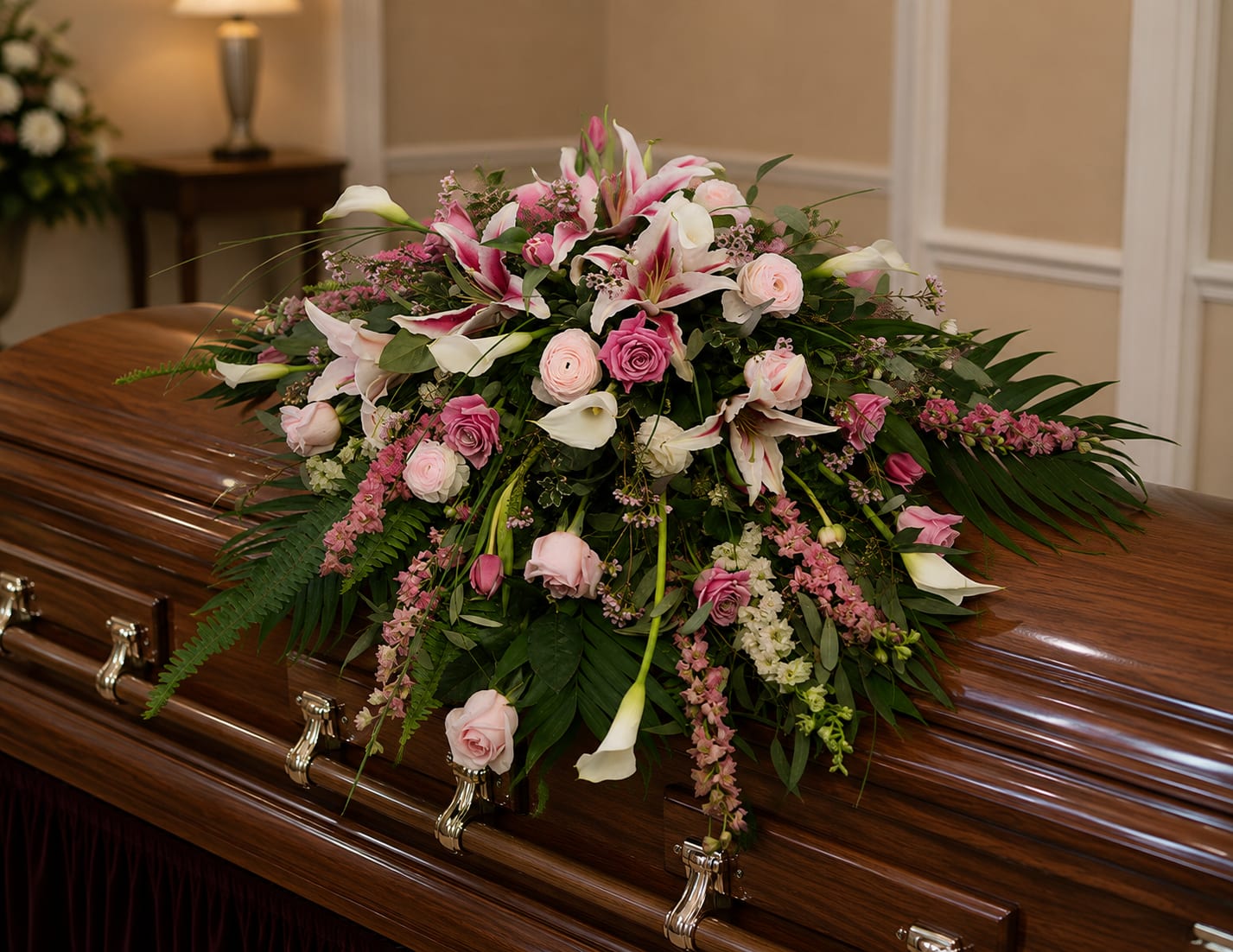 K632  Pink &amp; White Mixed Casket Spray - .