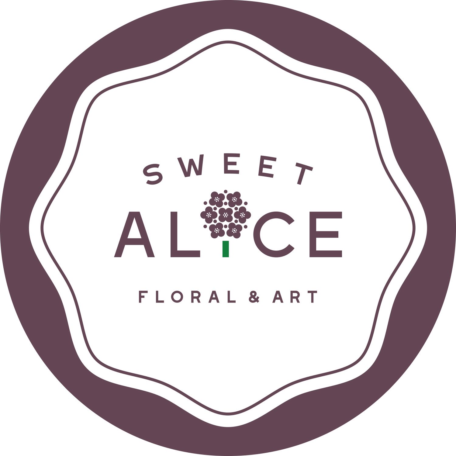 Sweet Alice Floral &amp; Art logo in purple and green on white background