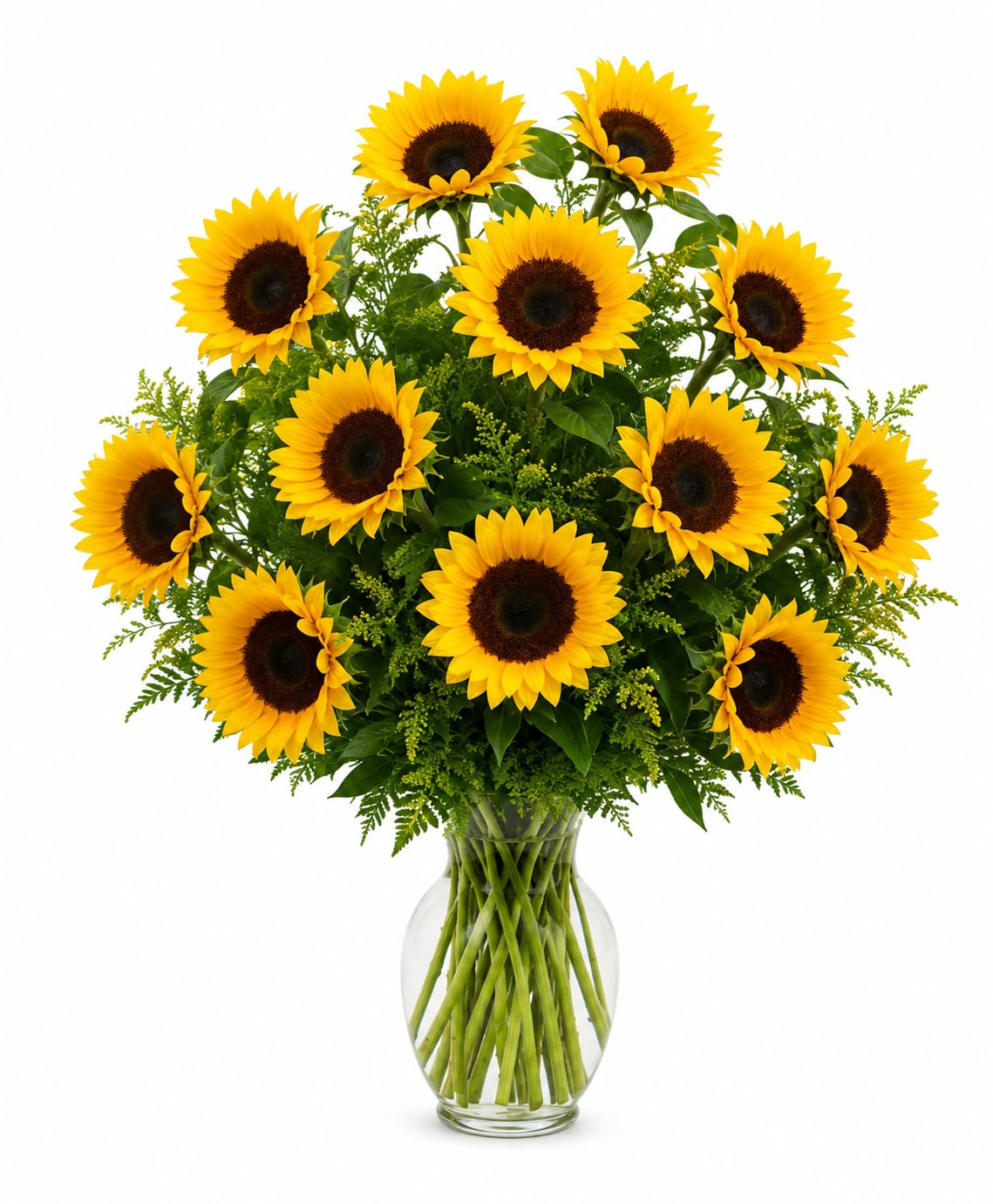 Sunflower bouquet in a clear glass vase