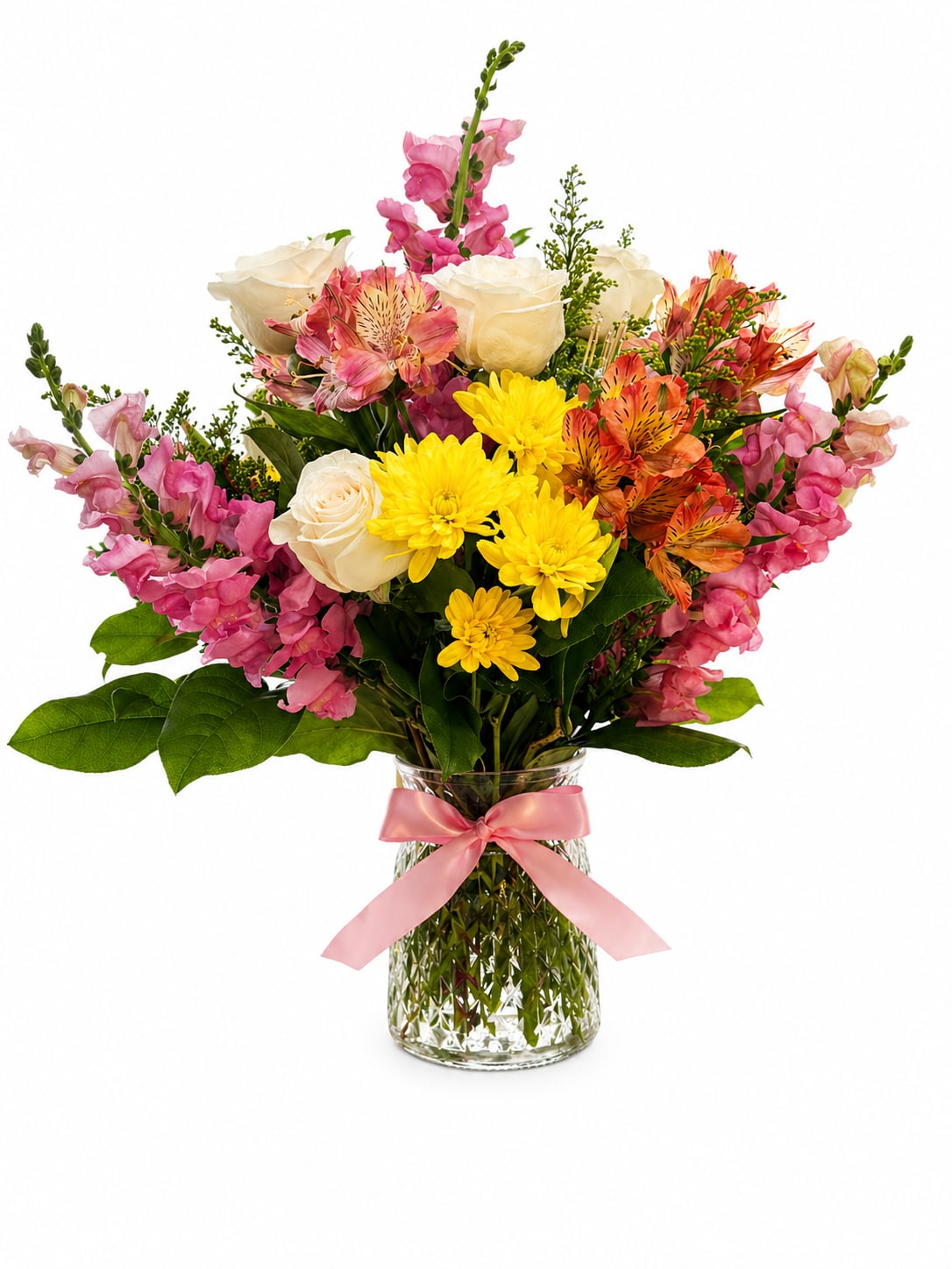 Happy Day Blooms - A joyful arrangement with mix blooms, colors and textures. Perfect for everyday gifting.