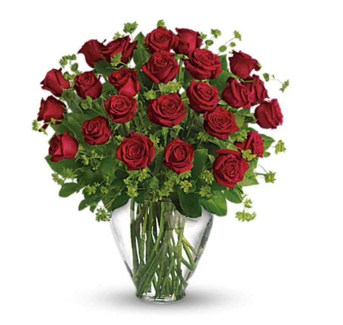 My Perfect Love - Long Stemmed Red Roses - When it comes to romance, the red rose rules! And when it comes to delivering romance in a big way, two dozen gorgeous red roses are a brilliant choice. Twenty-four stunning red roses are arranged with greenery and delivered in a feminine vase.   Orientation : All-Around  All prices in USD ($)  Standard  T61-1A