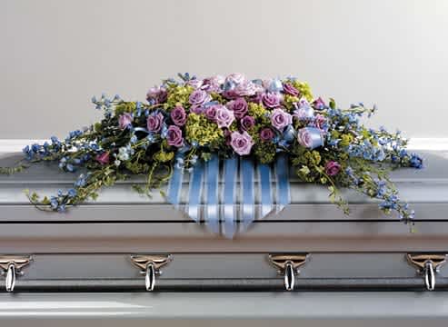 Lavendar Sympathy Casket Spray  - Roses, Delphinium, Lush Greens 