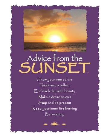 Purple inspirational plaque with a golden ocean sunset and white and yellow text