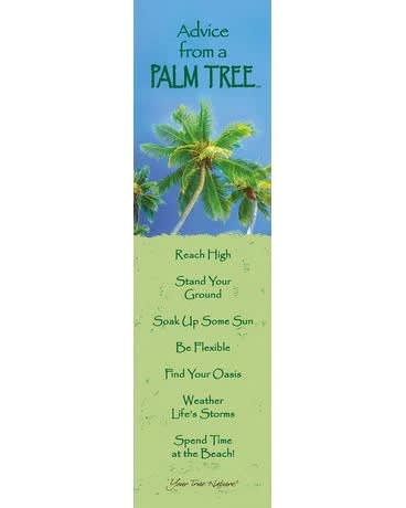 Bookmark with palm tree illustration and motivational text