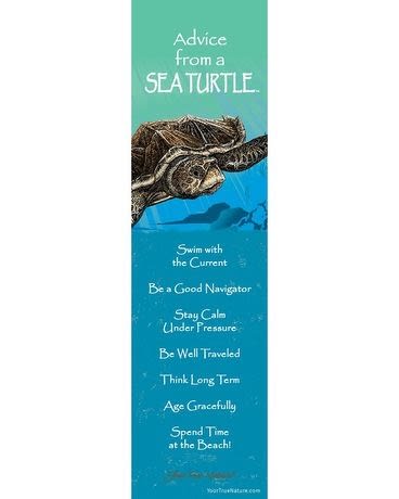 Tall teal bookmark with a sea turtle illustration and inspirational text.
