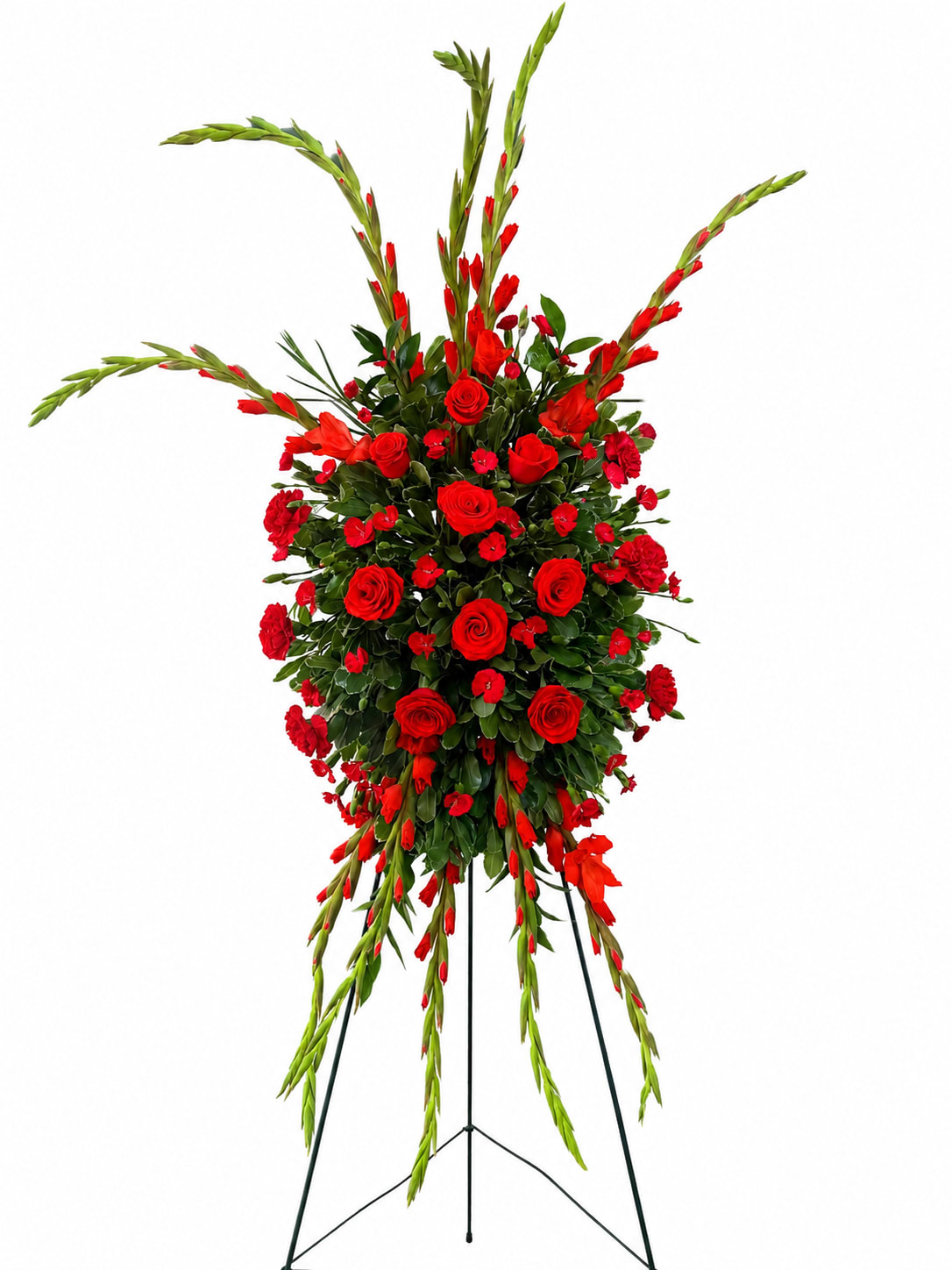 Legacy of Love  - This rich, radiant spray of red roses, gladioli and other popular red flowers during a time of loss conveys a message of reassurance and hope in a difficult time.  