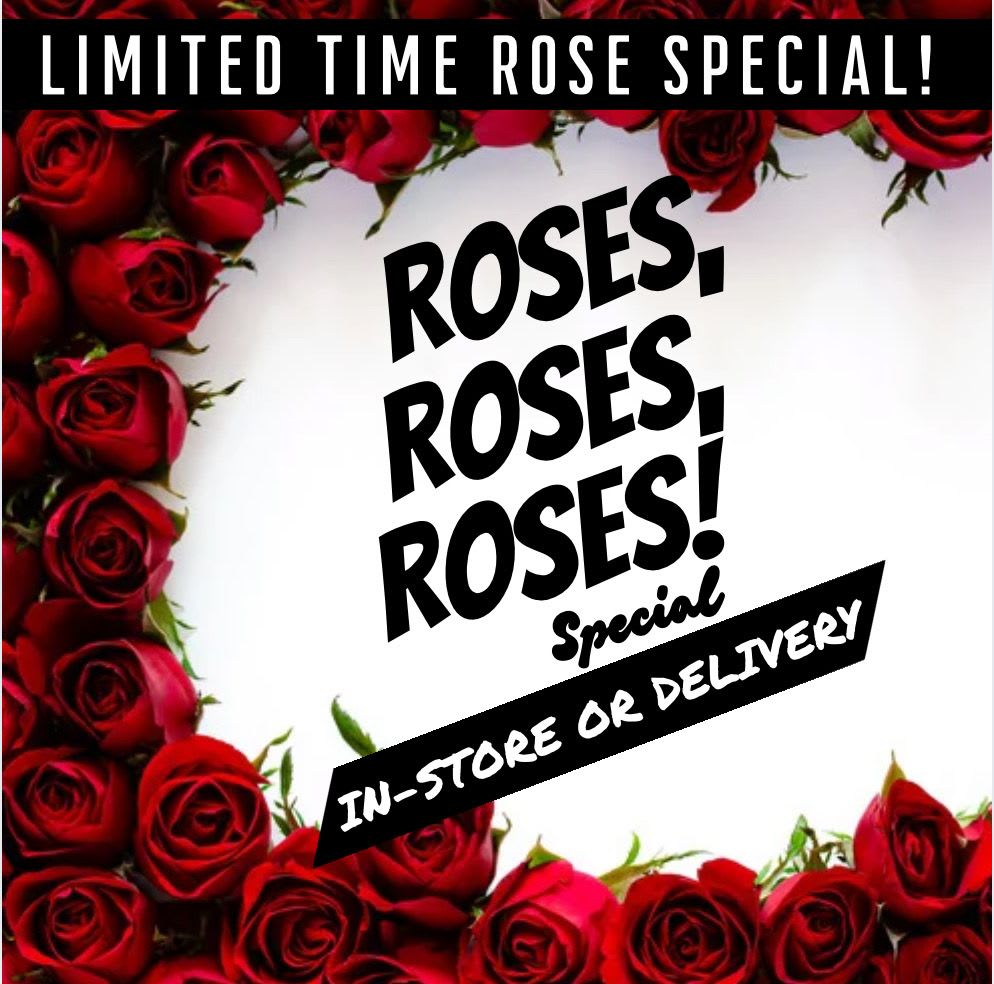SPECIAL! Rose RED Special  - 12 Long stem Red Roses with greenery in a clear glass vase.  