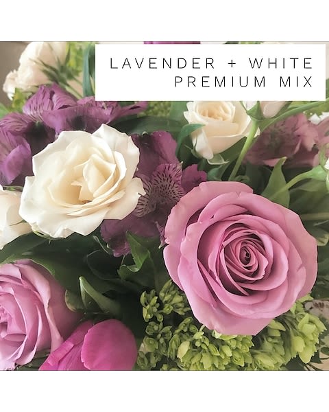 Lavender and white rose bouquet with purple flowers