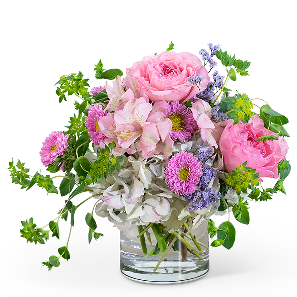 That's Darling - Send your love with this beautiful design, perfect for a birthday or romantic gift. That’s Darling features pink Myra roses, soft pastel hydrangea, Matsumoto asters, pink alstroemeria, lavender Limonium, and bupleurum for a long-lasting floral experience perfect for the darling in your life!