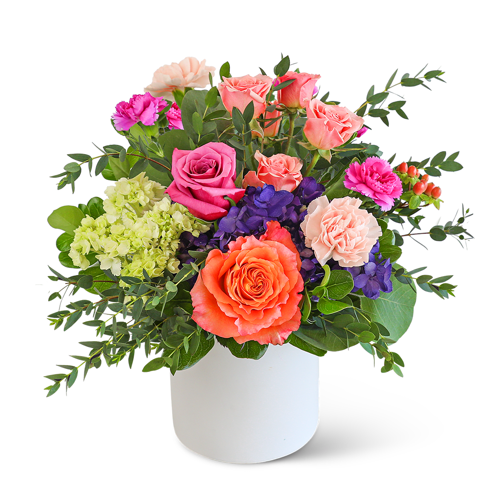 Prismatic Awakening - Prismatic Awakening is the perfect birthday or romantic gift. Let us help make their day with this special flower delivery! If you want us to deliver flowers, but want something extraordinary, we suggest Prismatic Awakening. It features beautiful roses, hydrangeas, carnations, and other premium foliage that will add a prismatic pop of color to any space.