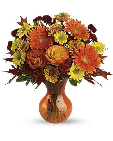 Forever Fall - Brighten their home with the gift of sunshine. That's what it's like to receive the sunniest bouquet ever in a sparkling orange Serendipity vase. Since this cheerful bouquet is so affordable, why not bring sunshine indoors at your house, too?