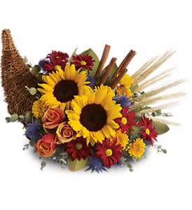 Classic Cornucopia - Along with joy, this cornucopia carries an abundance of beautiful fall flowers and foliage. A stunning centerpiece or inviting entryway display, this beauty will be at home anywhere in the house.