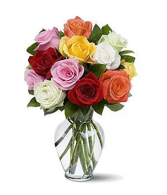 Rose Kolors - *A  dazzling assortment of a dozen medium stem mixed colored roses are beautifully arranged and delivered in a clear glass vase. A wonderful way to remind them just how much you care!   * colors might vary *limited stock 