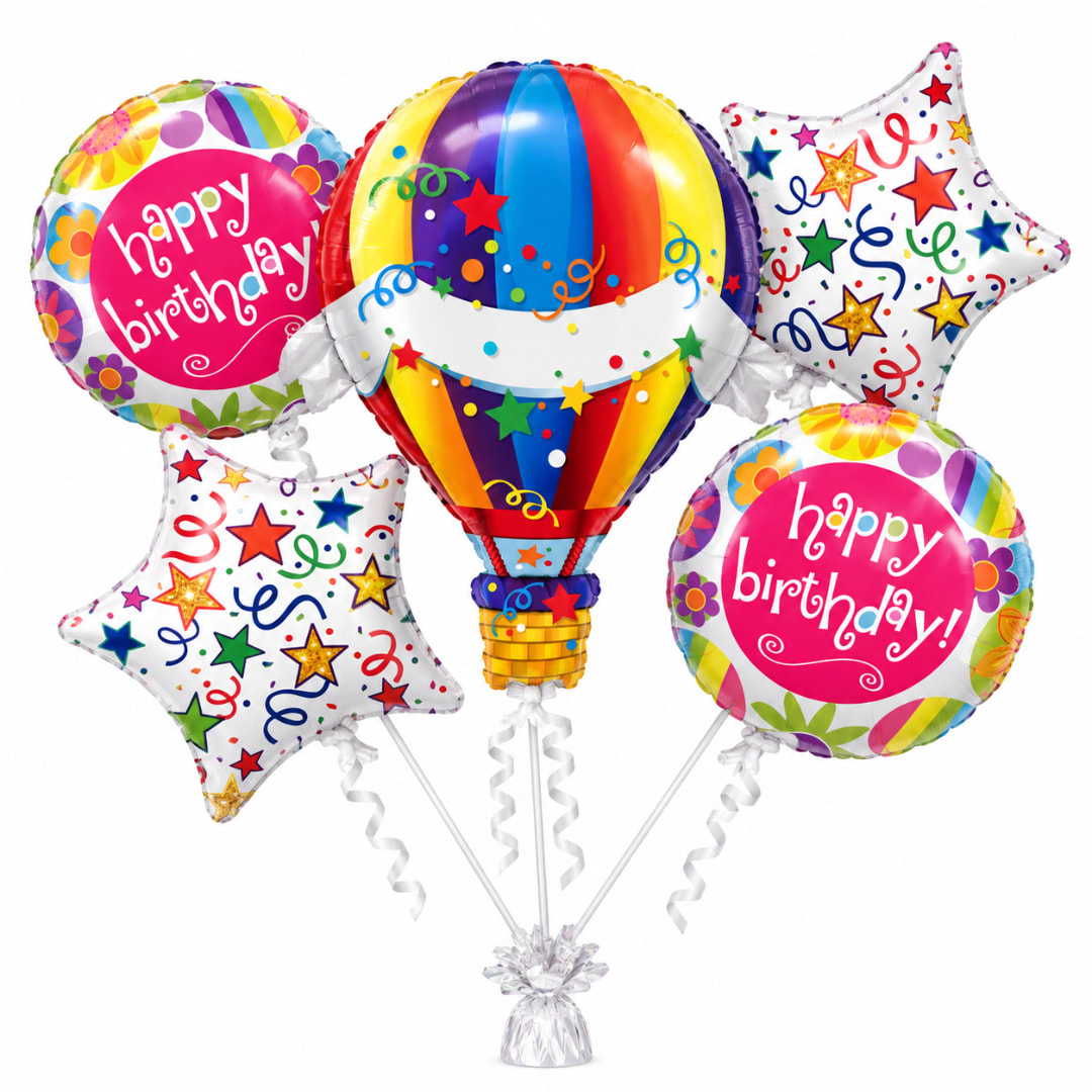 Birthday balloon bouquet with colorful star and round balloons