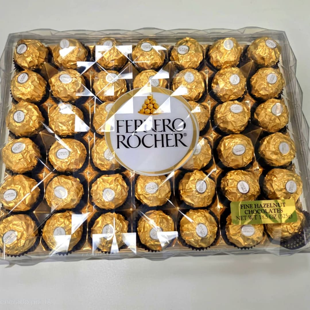 Box of Ferrero Rocher chocolates in gold wrappers