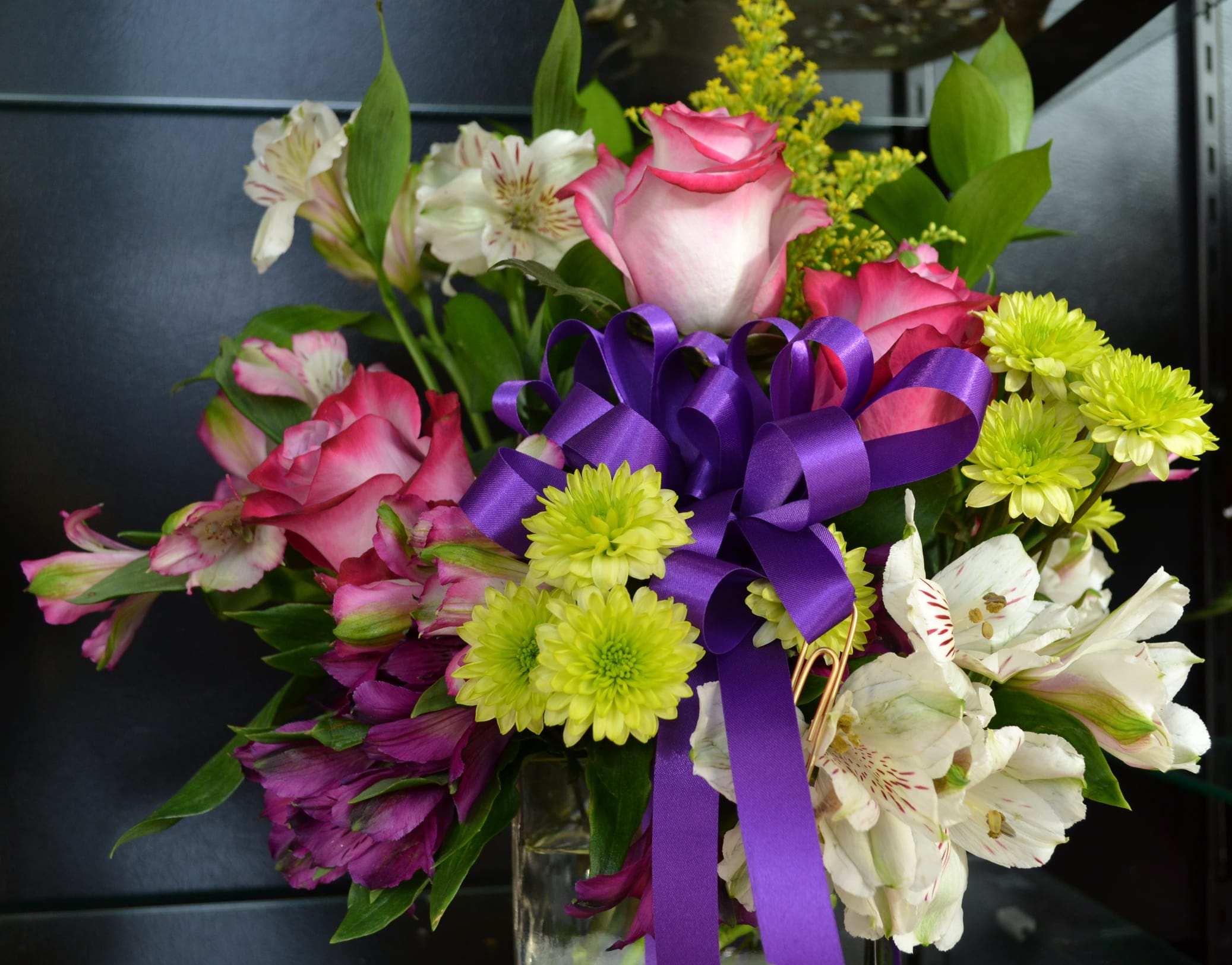 Purple Gift - Deep Purple Rose, Alstro, poms and more