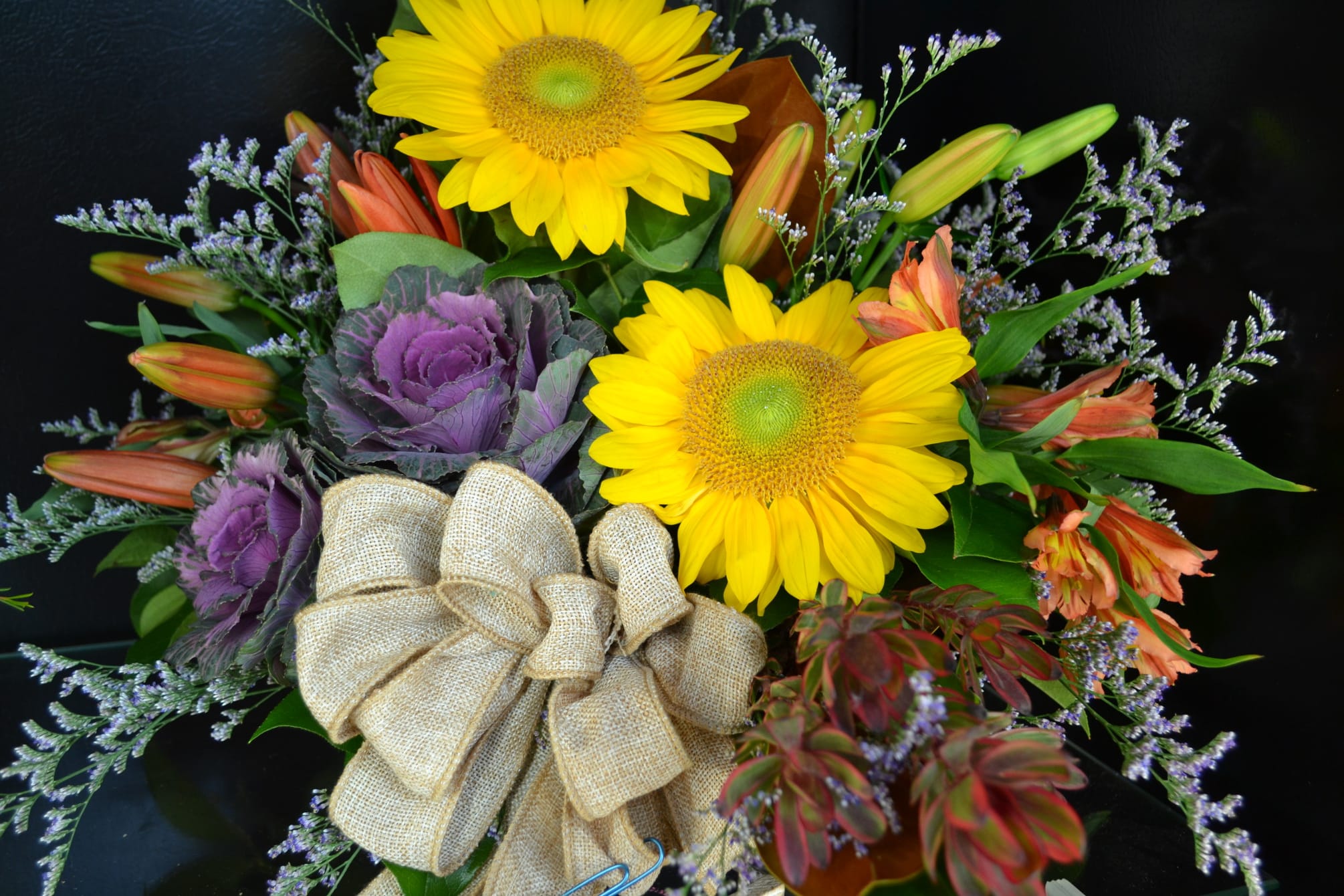 ThanksGiving Arrangement - Sunflowers, Alstro, Lilies and Kale!