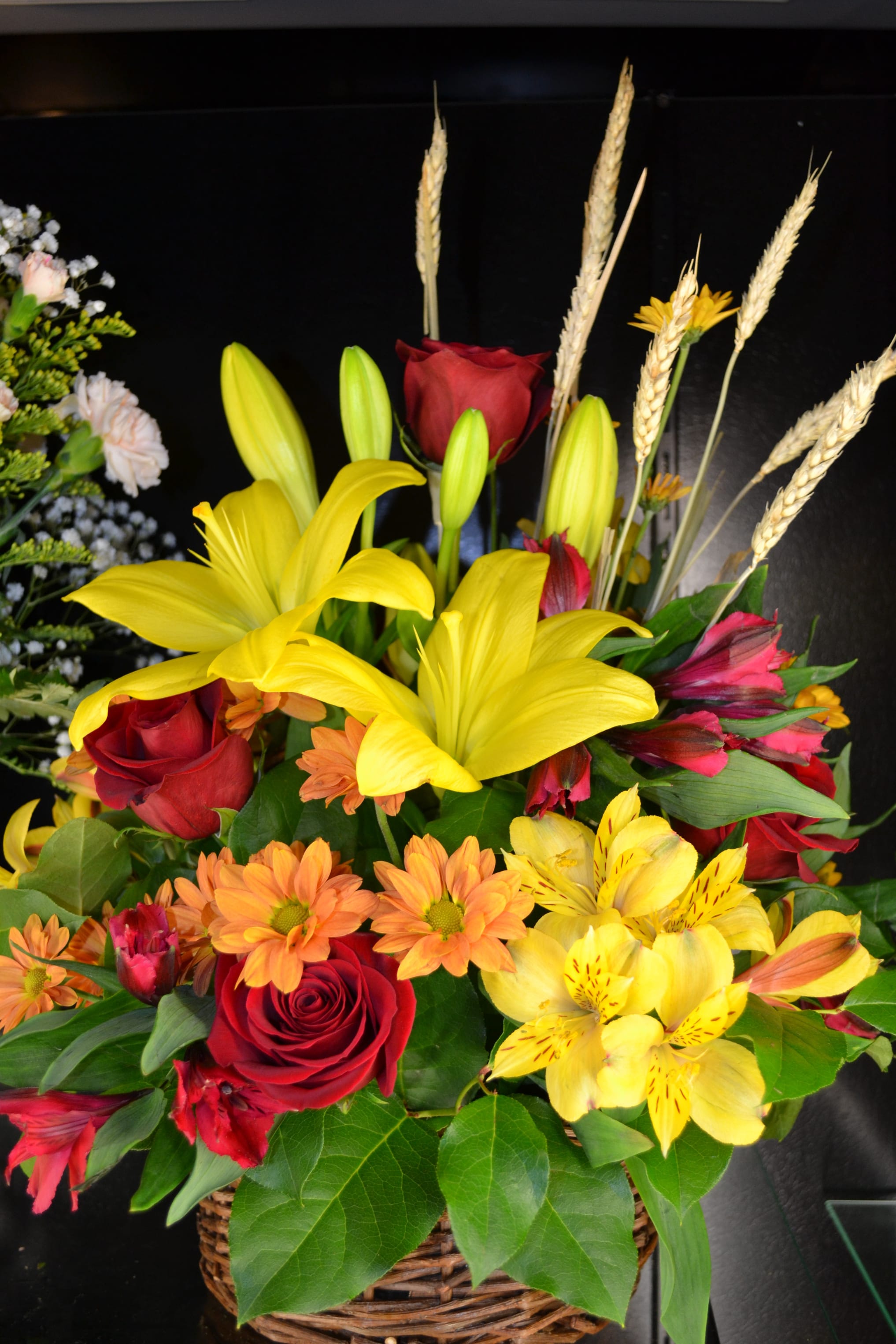 Fall Basket - Lilies, Roses, Poms, Alstro and more