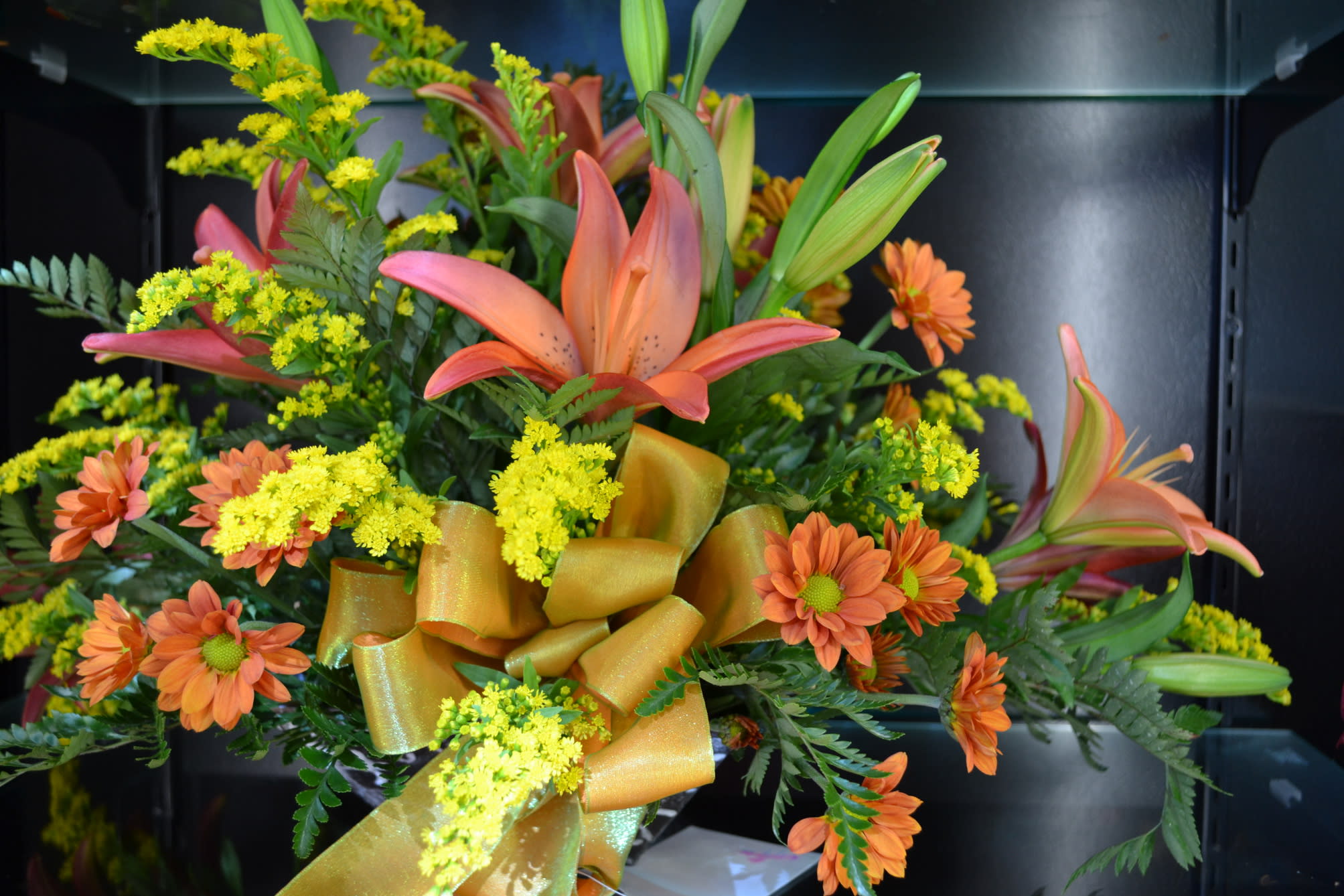 Lilies and Poms - Lilies, Solidago, Poms and more