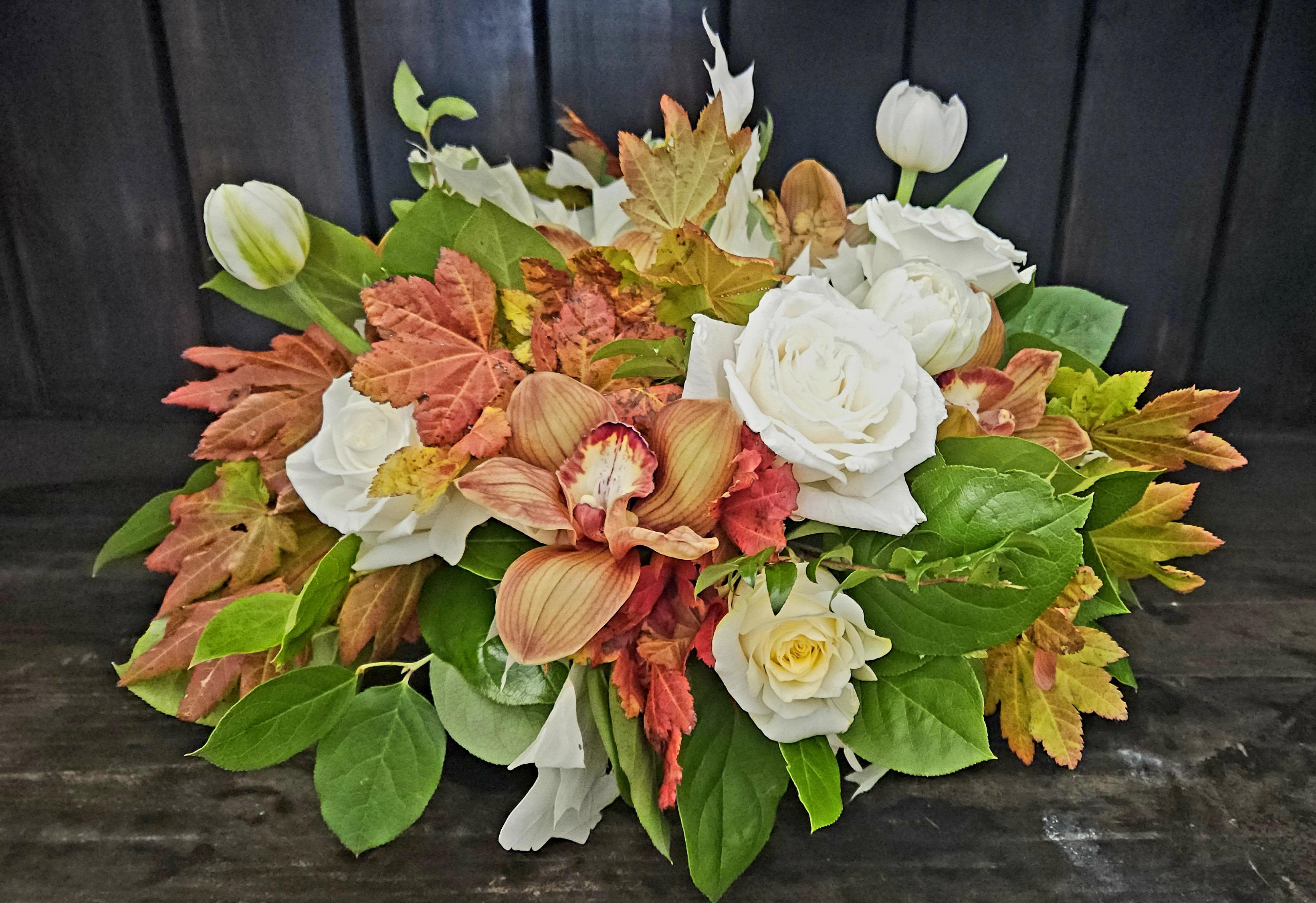 Harvest Moonflower  - Thankfulness, gratefulness, and gratitude all beautifully designed in this lovely harvest theme centerpiece.  Perfect for a gift or as the dinner table eye candy.  Give thanks this season as we are all truly blessed.  
