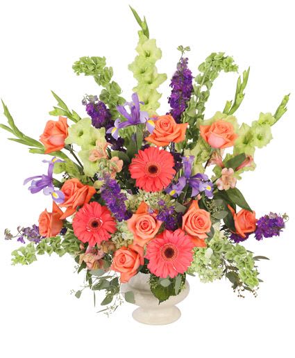 BITTERSWEET EVENING - A bright and colorful funeral arrangement in a vase (Different colors/flowers may be possible based on availability. Please call to make sure we have the colors and flowers you are looking for, thank you!)