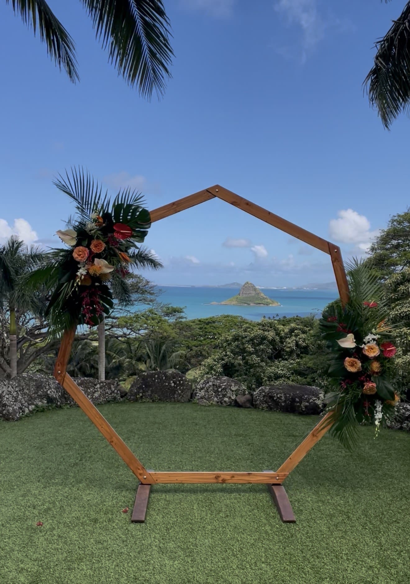 2 Piece Tropical Circle Arch Flowers - Two large tropical flower designs adorning a circular wedding arch. Circular arch sold separately. 