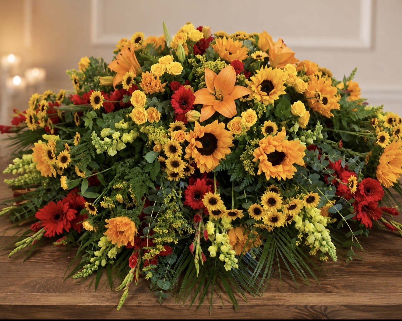 Casket/Spray  - Every arrangement is handcrafted just for you. We carefully select the freshest flowers available each day. Occasionally, substitutions may be necessary due to seasonal or market availability, but we always replace them with flowers of equal or greater value in the same color palette and style. Your arrangement will always be beautiful, fresh, and thoughtfully designed.