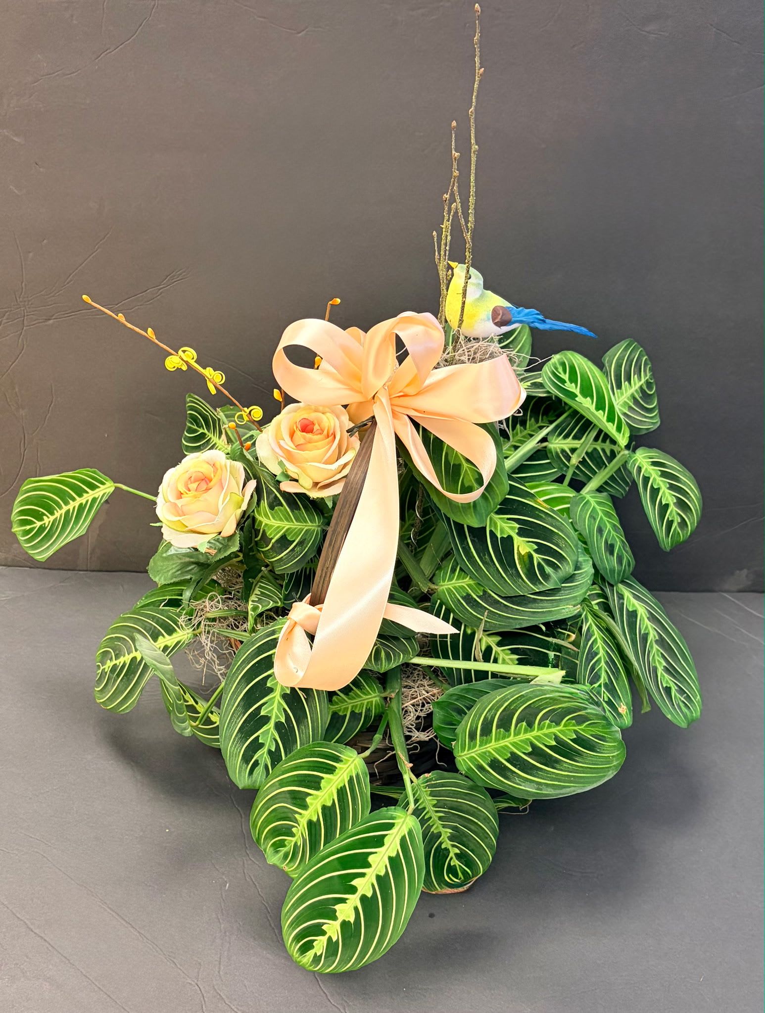 Green house plant with fresh or silk floral added - green house plant with  fresh or silk floral accent