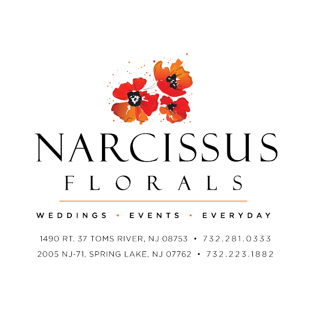 Narcissus Florals logo with orange poppy flowers and text
