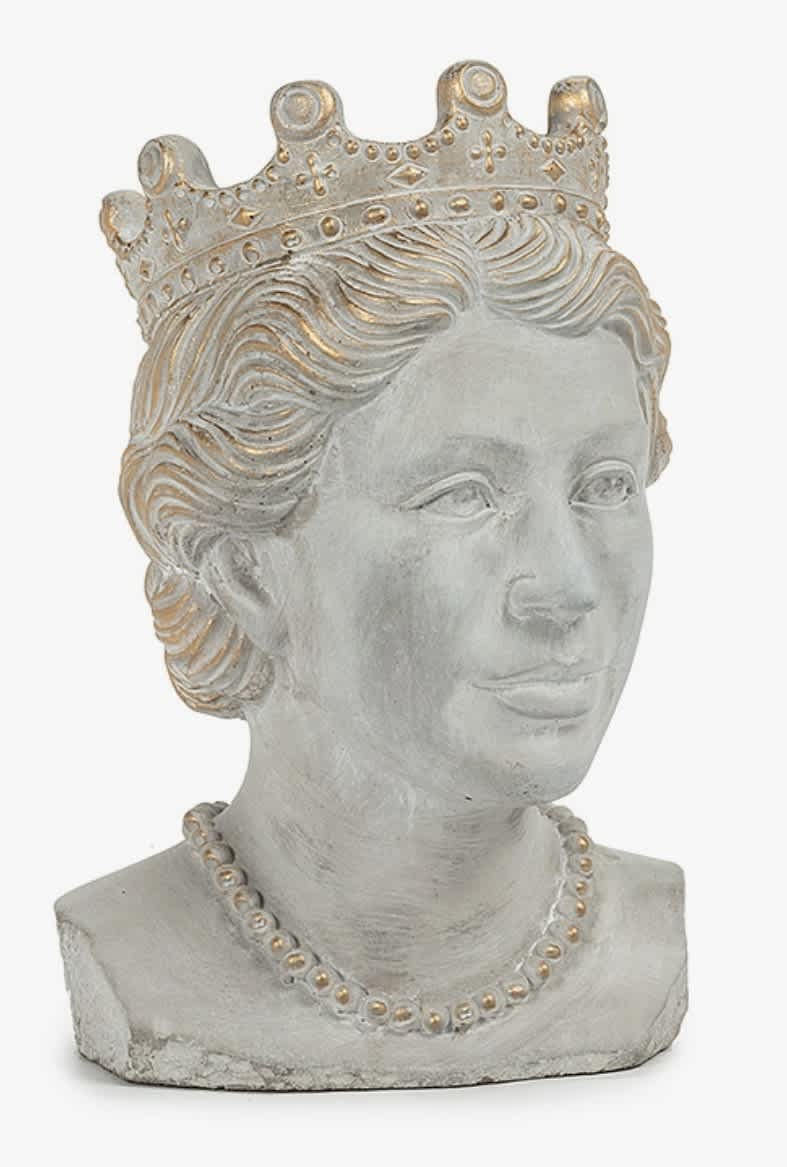 Decorative bust sculpture of a crowned woman in white and gold