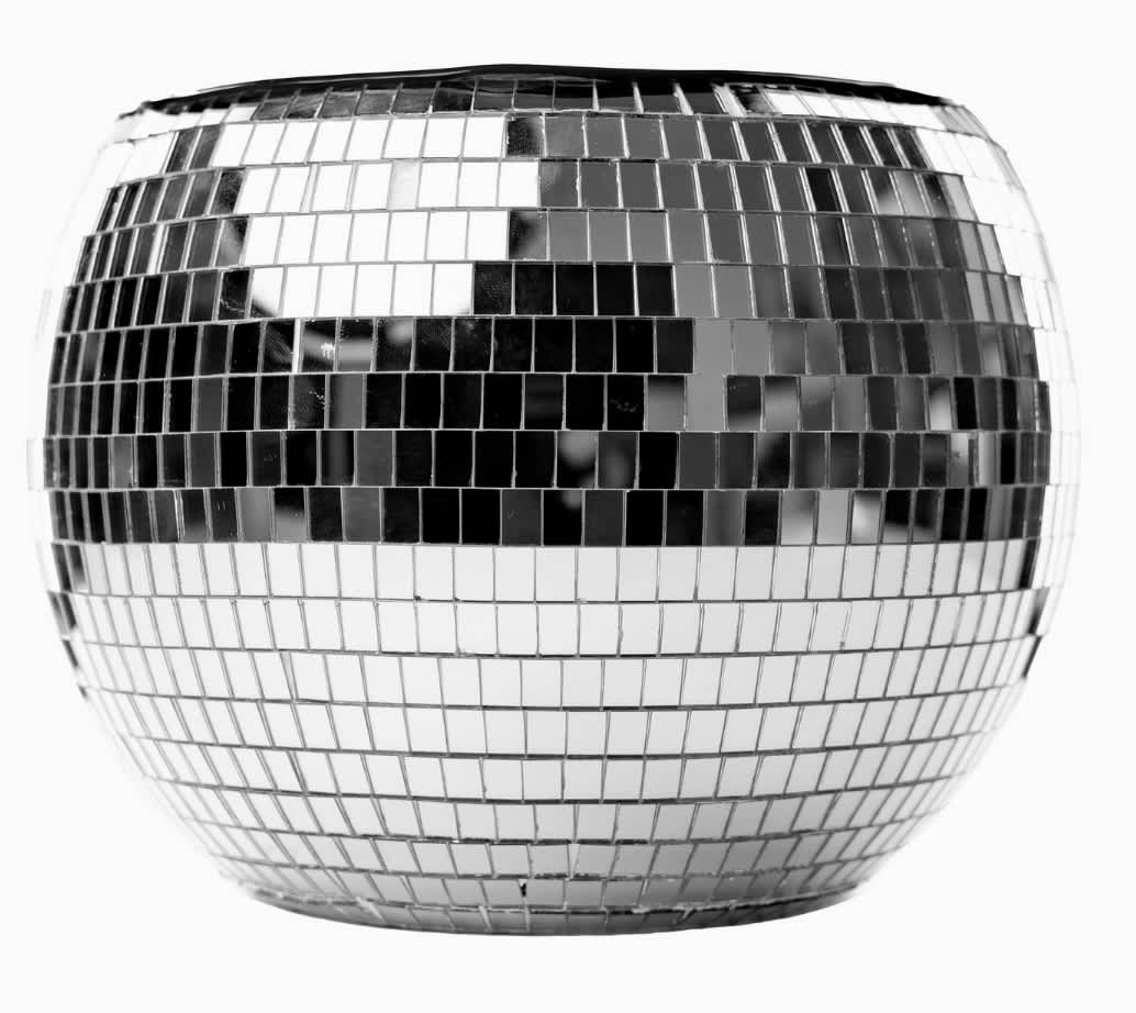 Silver disco ball on a white background