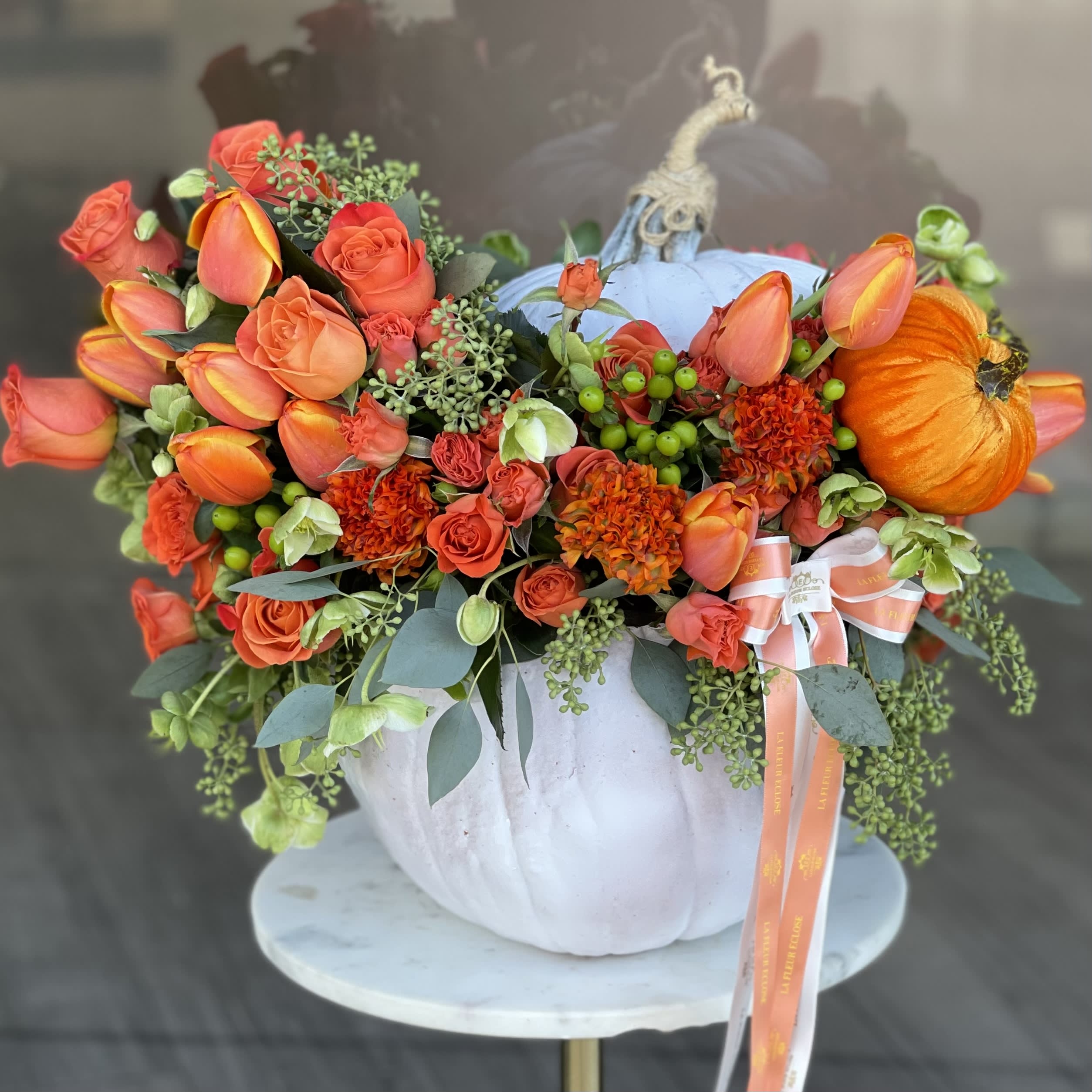 Thanksgiving pumpkin  - Pumpkin with beautiful flowers 