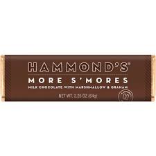 Chocolate bar in brown wrapper labeled Hammond's More S'mores