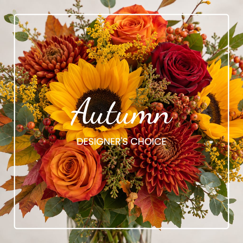 Autumn bouquet with sunflowers, roses, and chrysanthemums