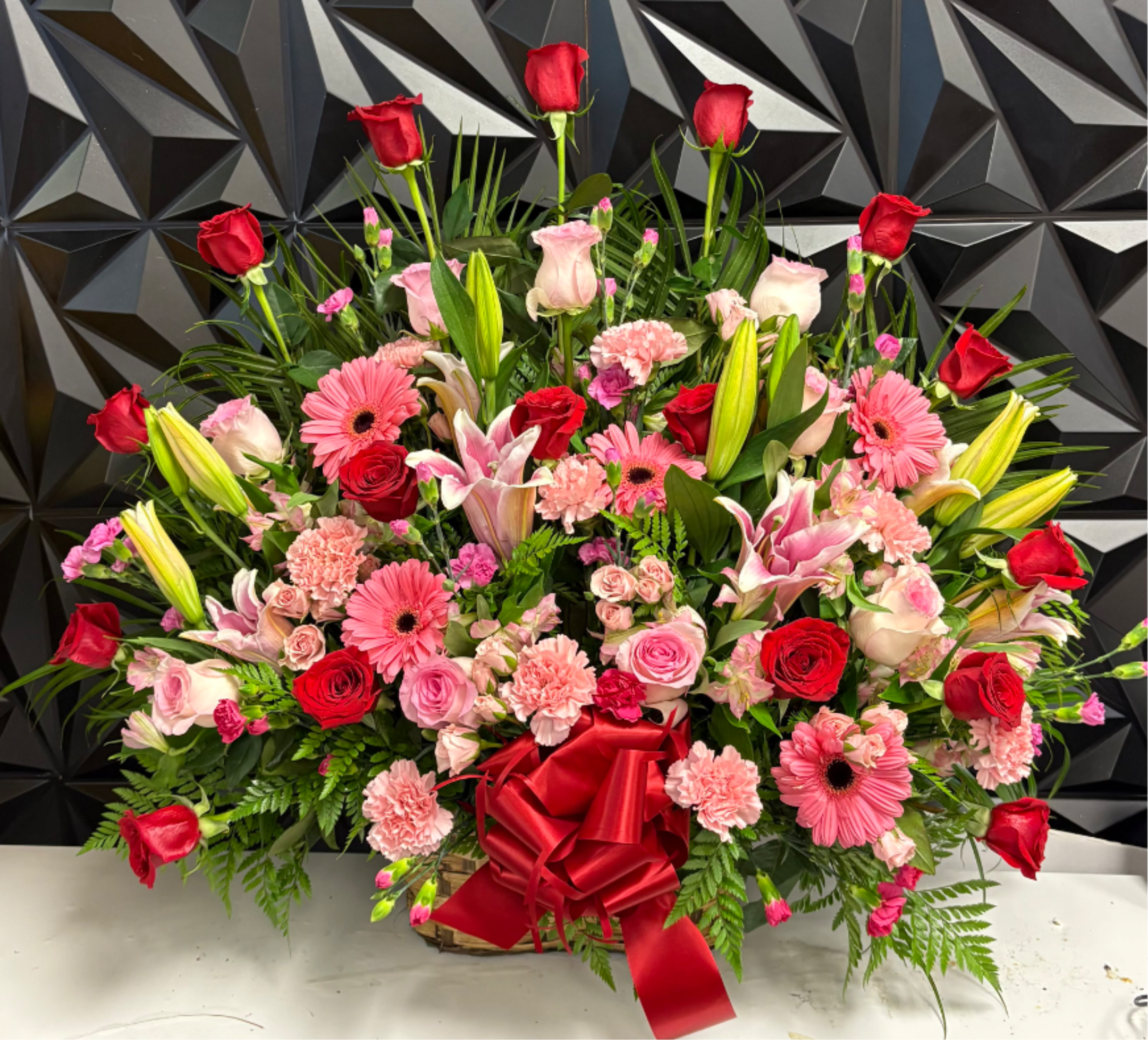 XL Love Basket - Large Flower Bloom Basket  Red and Pink themed 
